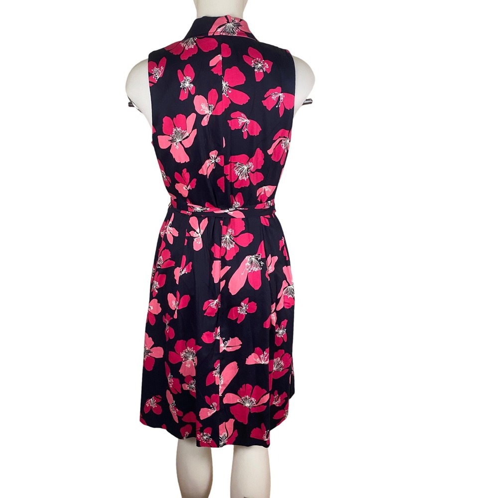 Anne Klein Navy Pink Floral Sleeveless Wrap Dress Size 10 Belted Fit Flare - Picture 2 of 9